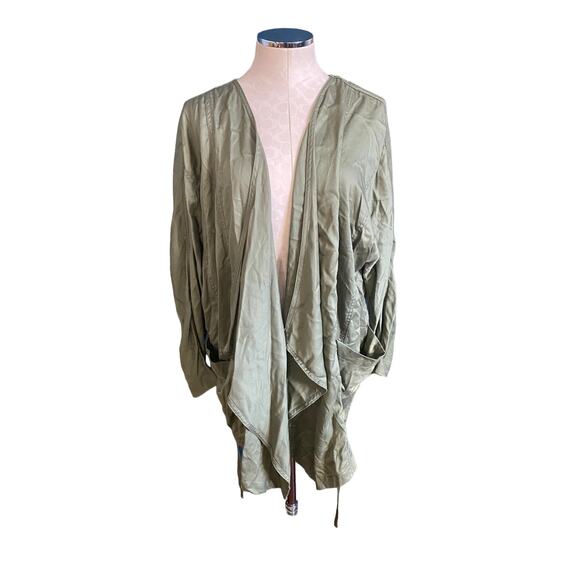 Jessica Simpson Finn Embroidered Draped Trench Jacket in Olive Green Size 1X - Picture 5 of 15